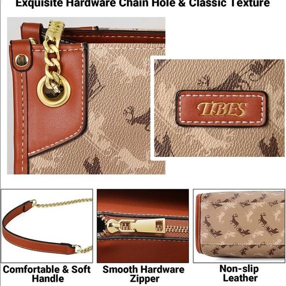 WOMEN'S Top-Handle Fashion Vegan Leather Satchel Tote Bag - Picture 5 of 5